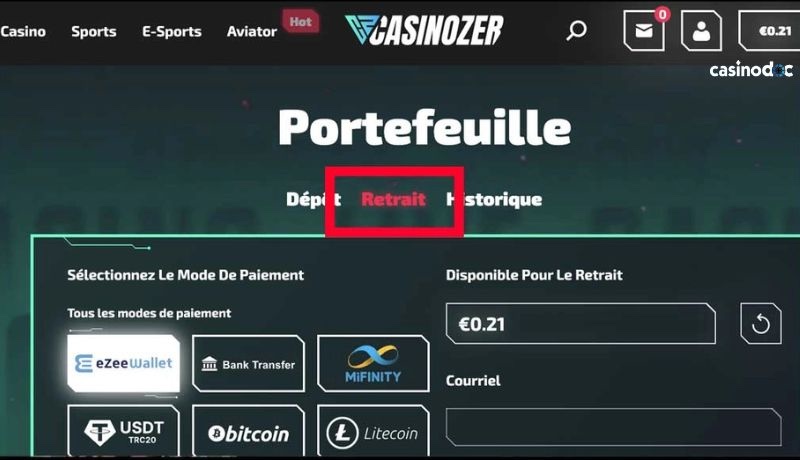 retrait étape 2 casinozer