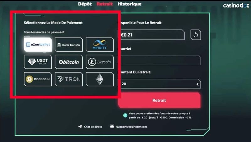 retrait étape 3 casinozer
