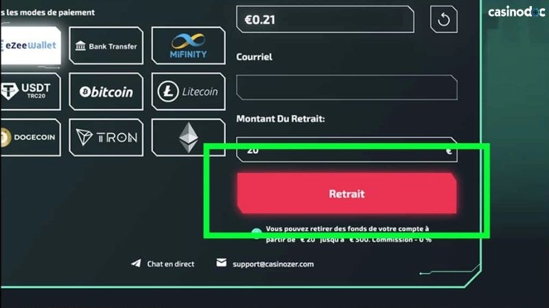 retrait étape 5 casinozer