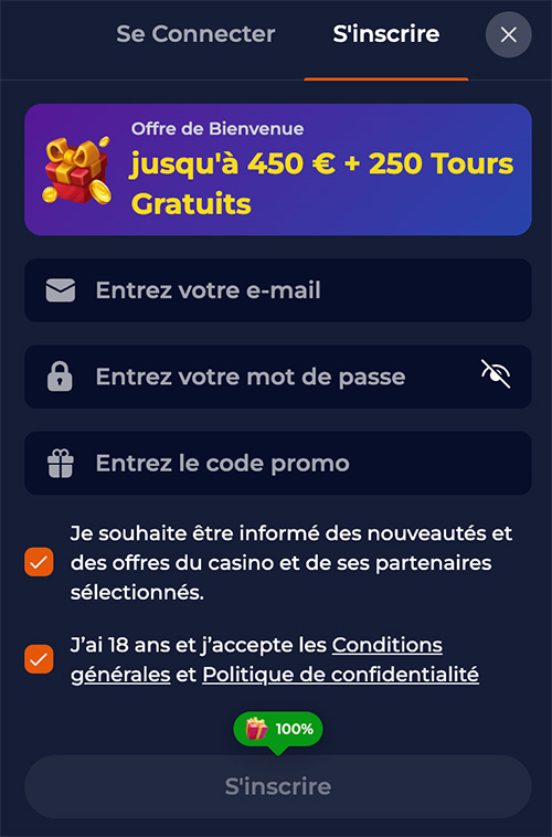 Saisir le code promo nine casino