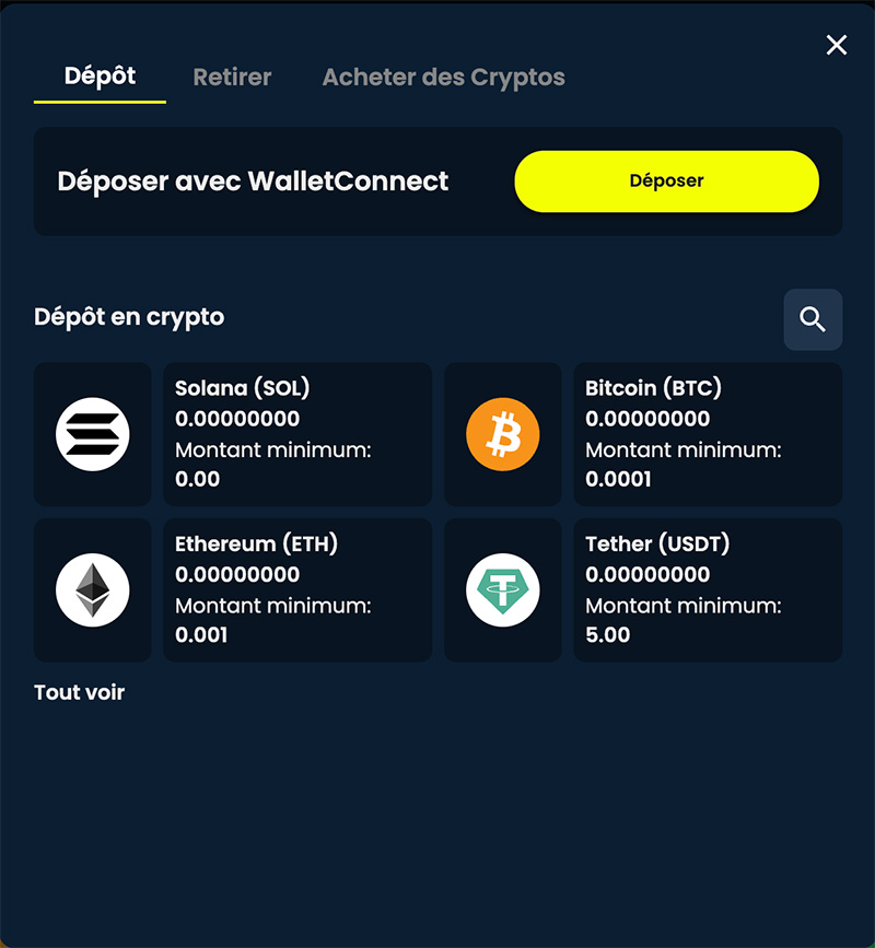 retrait Kripty Casino étape 2
