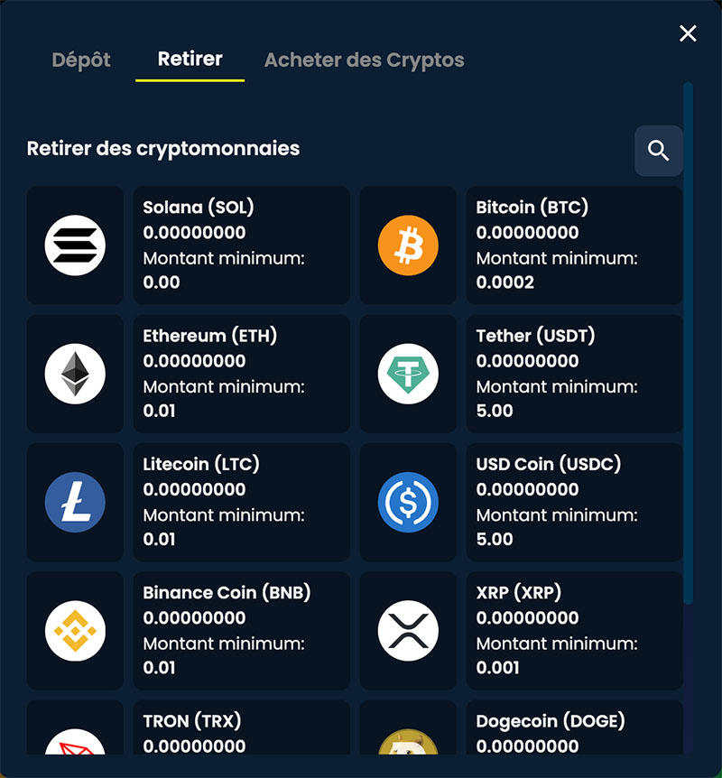 retrait Kripty Casino étape 3