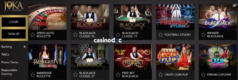 Jeux Live sur Joka Casino