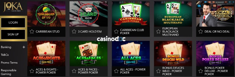 Les jeux de table sur Joka Casino