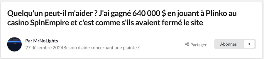Plainte d'un joueur