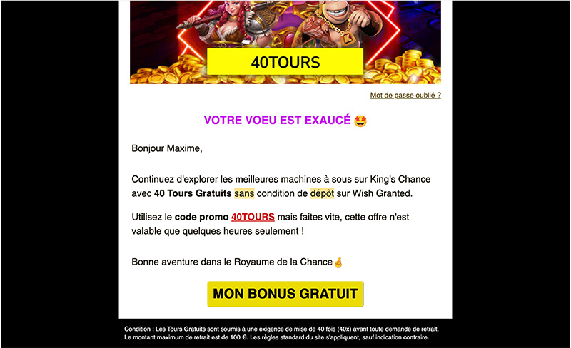 bonus sans depôt king's chance