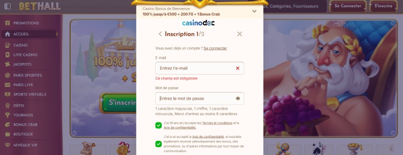 Inscription étape 4 BetHall