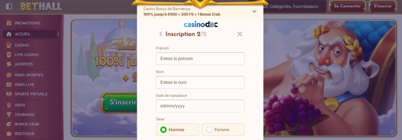 Inscription étape 5 BetHall