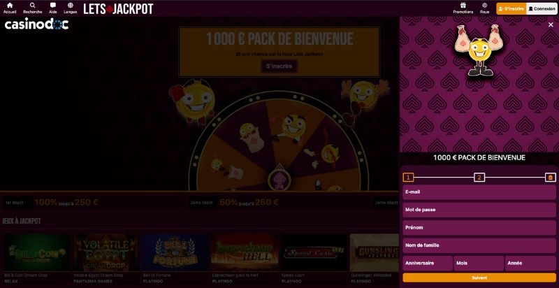 inscription lets jackpot étape 2