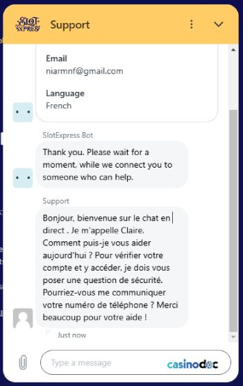 Service client sur SlotExpress