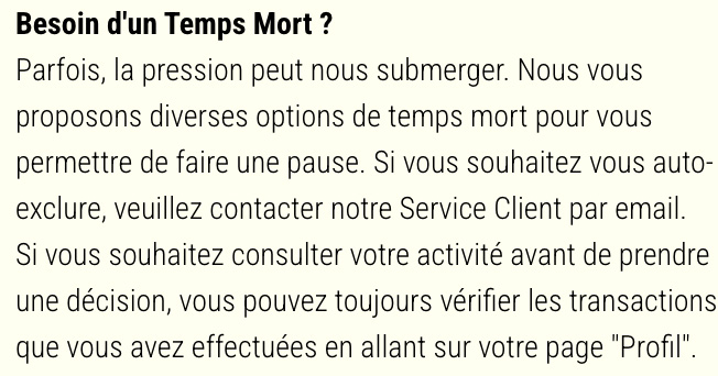 Auto-exclusion pour la sécurité du joueur