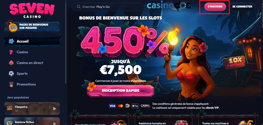 page d'accueil seven casino