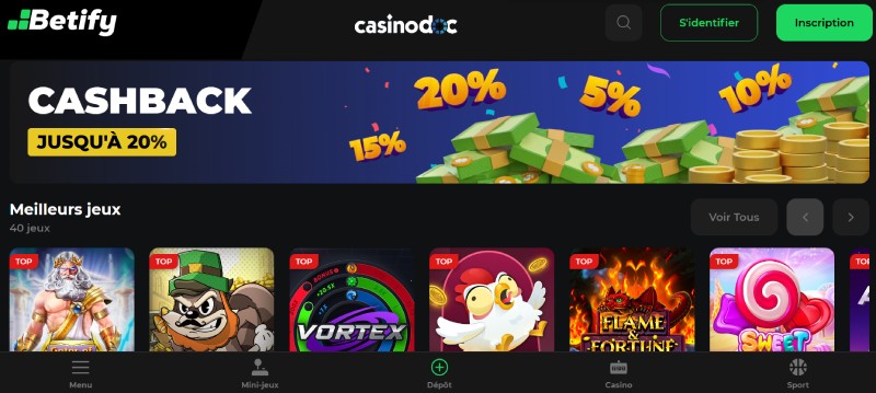 Cashback sur Betify Casino