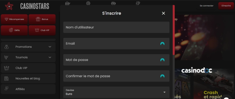 Inscription Casinostars étape 2