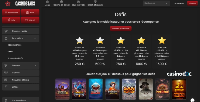 La chasse aux défis sur CasinoStars
