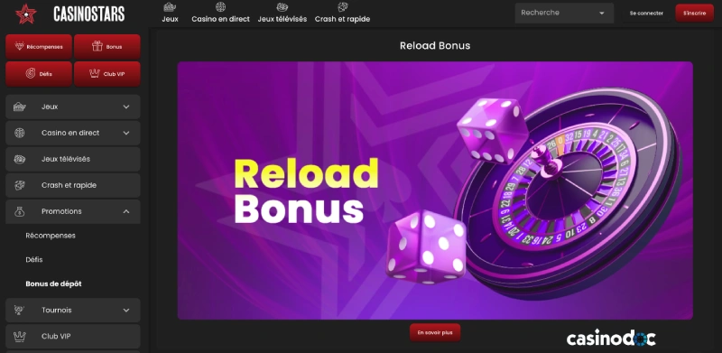 Le bonus de Recharge sur CasinoStars