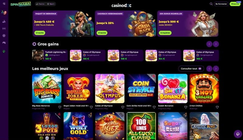 accueil spinmama casino