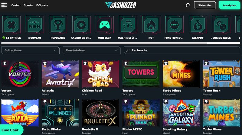 Page d'accueil de Casinozer