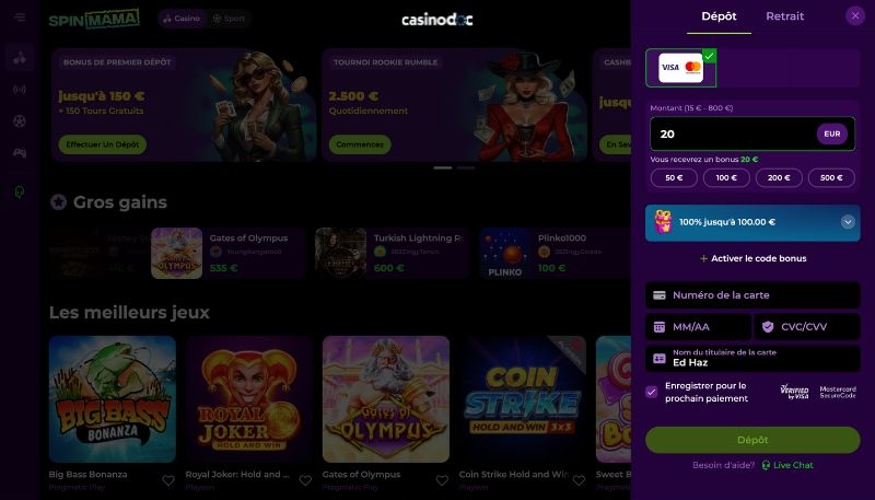 dépôt spinmama casino