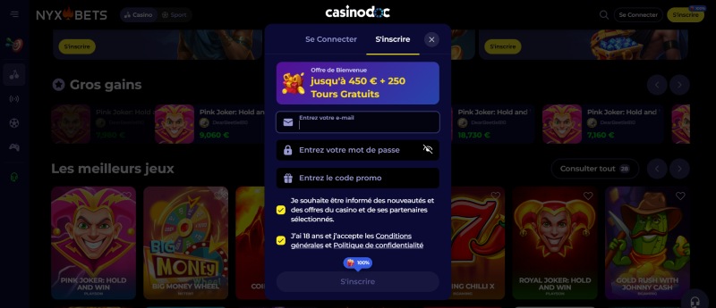 Inscription étape 3 Nyxbets