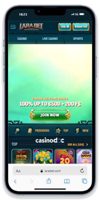 Interface mobile Larabet
