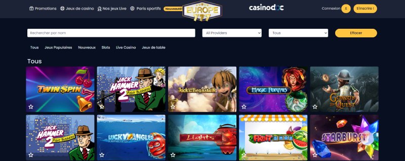 Les jeux de casino sur Europe777