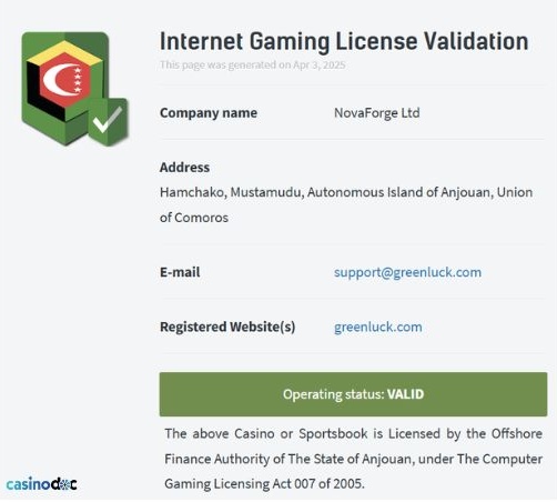 licence greenluck casino