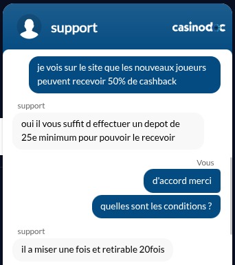 Echange avec le service client de Europe777
