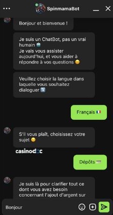 service client spinmama casino