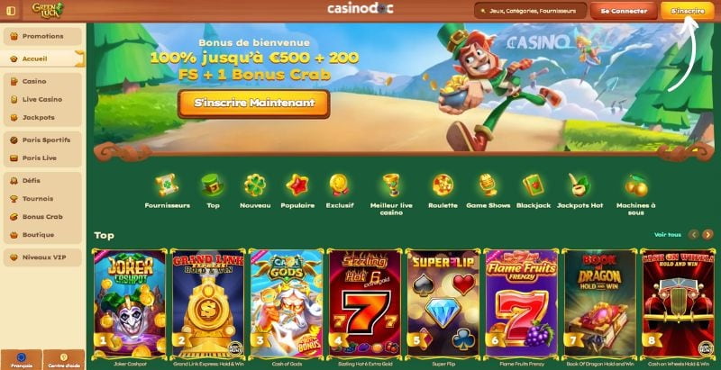 inscription greenluck casino étape 1