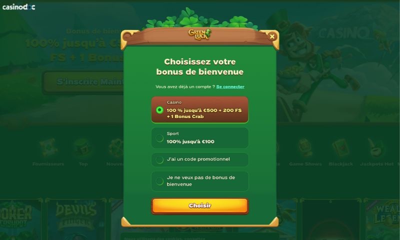 inscription greenluck casino étape 2