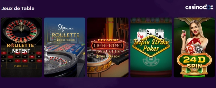 jeux de table sur brutal casino