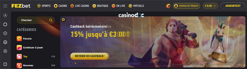 interface site officiel fezbet