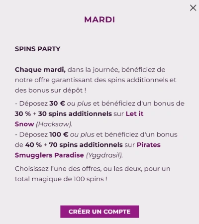 Bonus du Mardi sur Magical Spin 