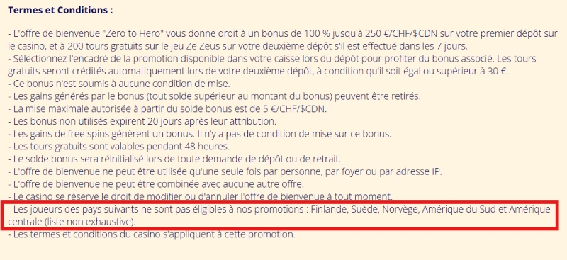 Conditions d'admissibilité des joueurs sur Banzai Casino
