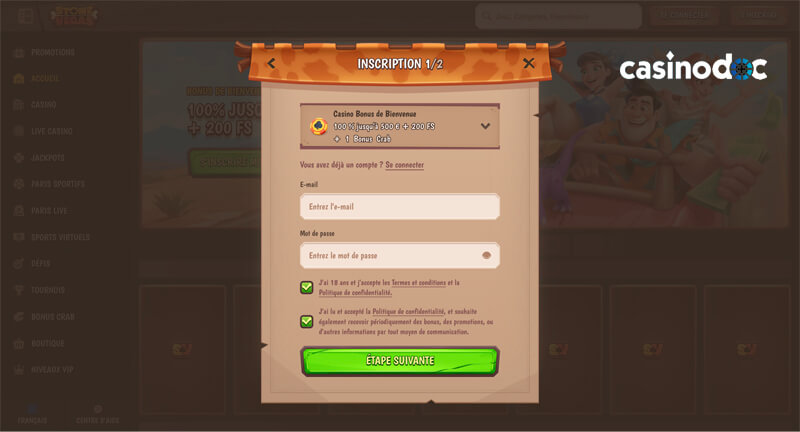 Inscription étape 3 sur Stonevegas