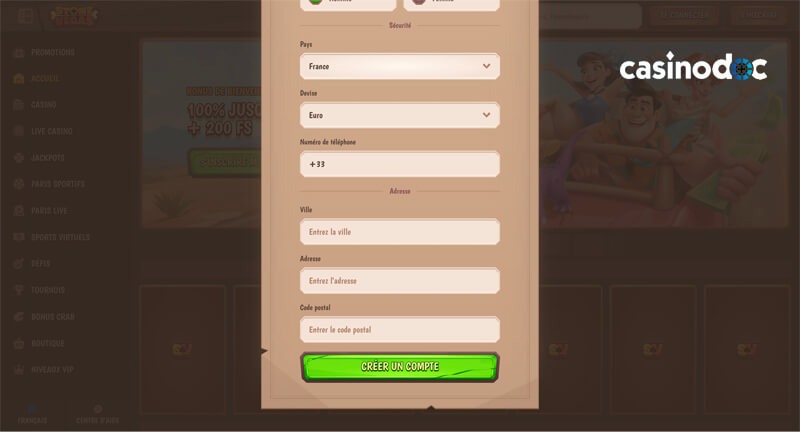 Inscription étape 4 sur Stonevegas