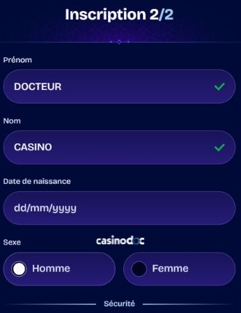 inscription sur wishwin casino étape 4
