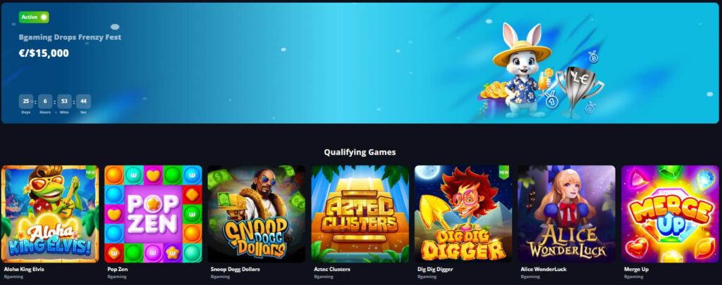 capture d'écran du tournoi BGaming Drops Frenzy Fest du casino Lucky Elf