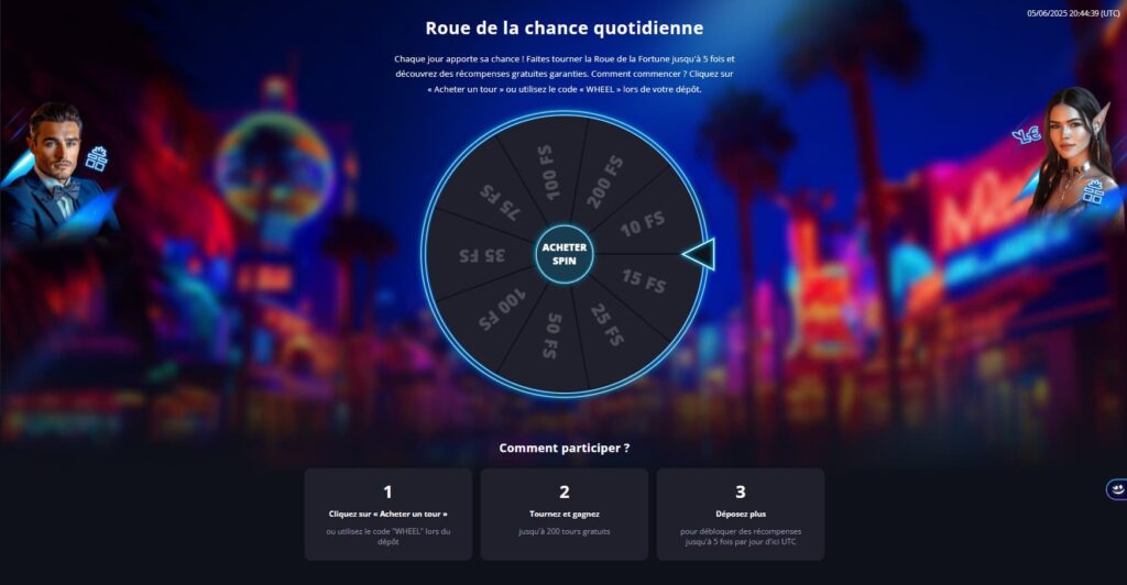 Roue de la Chance quotidienne du casino Lucky Elf