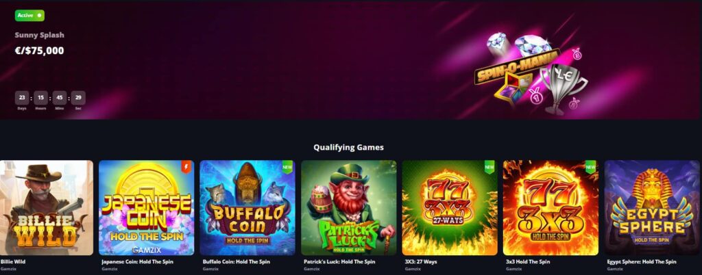capture d'écran du tournoi sunny splash de gamzix du Lucky Elf casino