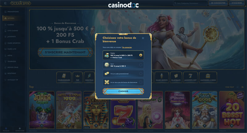 inscription étape 2 ocean spin casino