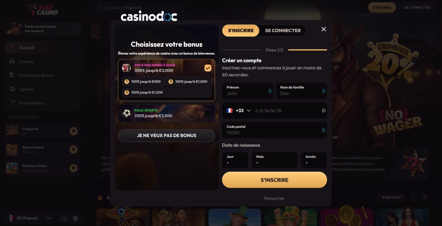 inscription étape3 mad casino