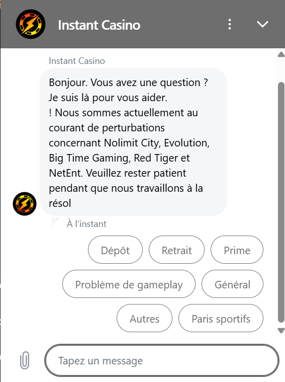 service client instant casino