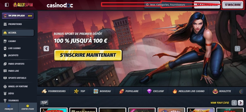 Inscription sur Allyspin Casino étape 2