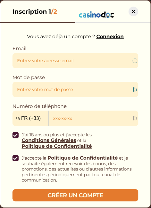 Inscription sur Captain Slots Casino