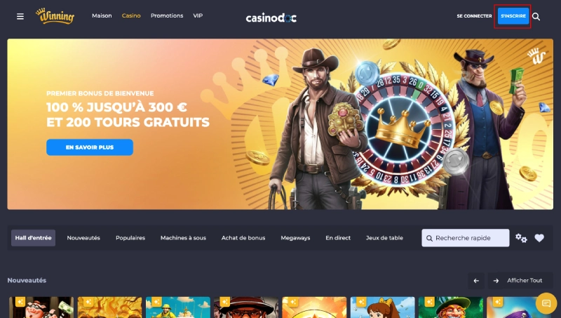 Inscription sur Winning Casino étape 1