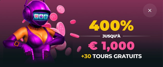 Capture d'écran du bonus de 400% du casino en ligne Spins House