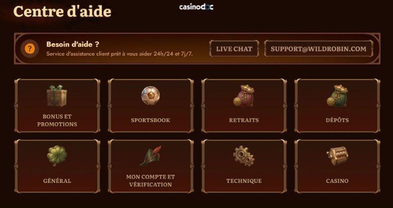 service de contact Wild Robin Casino