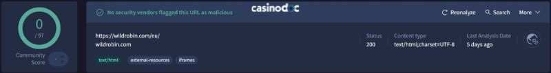 fiabilité et sécurité Wild Robin Casino